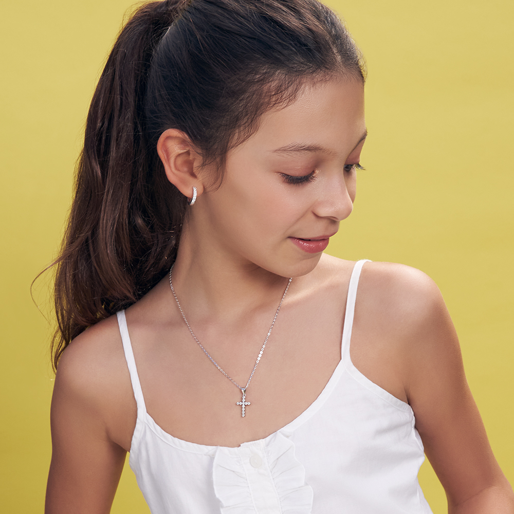 COLLAR CRUZ ZIRCONES Y ARETES ARO PAVE